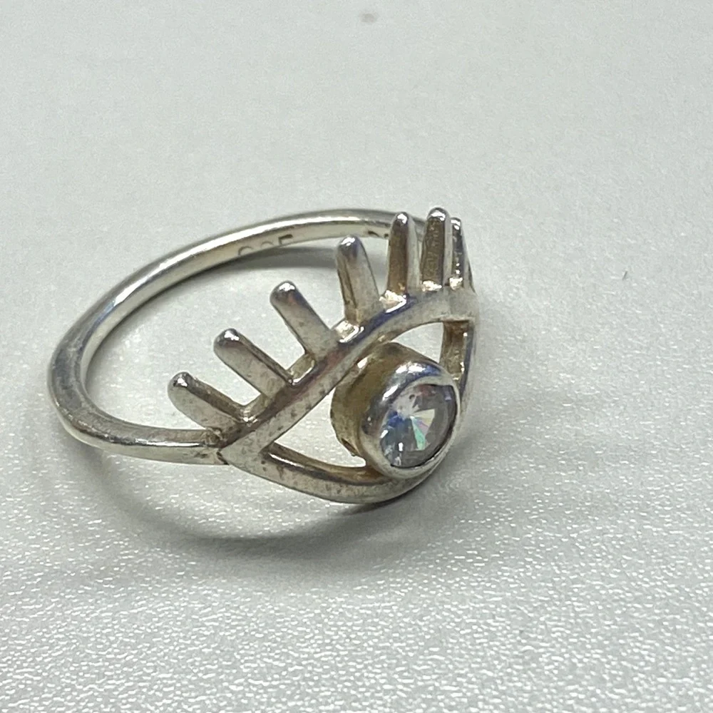 Vintage EVIL EYE ring sterling silver Egyptian symbol quartz gemstone 5.5 gift - Picture 3 of 5